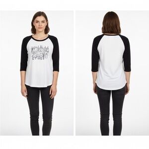 POL Baseball Style NWOT Raglan Sleeve Graphic 3/4 Sleeve Tee Black & White